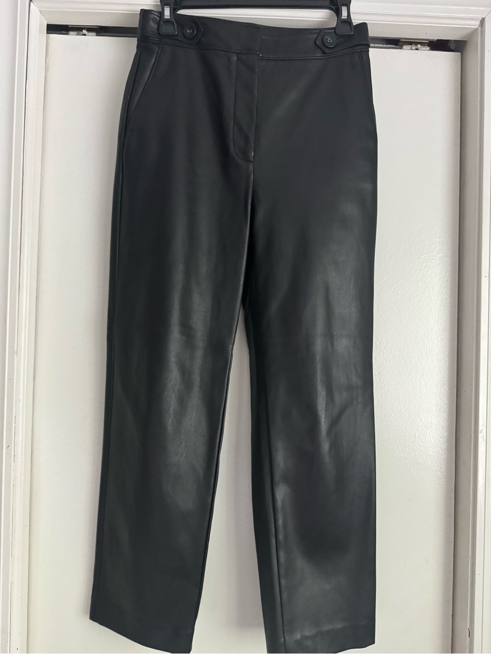 Ann Taylor Black Faux Leather Pants with Clean Waistband